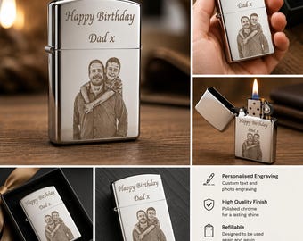 Personalised Engraved Lighter I Custom Photo Engraved Lighter | Personalised Lighter Gift Box | Birthday Gift for Him | Father’s Day Gift