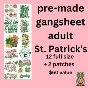Premade Gangsheet St. Patrick&#39;s Day | DTF transfers | Ready to press Direct to film Transfer | Quick shipping | Pre made gang sheet | Adult