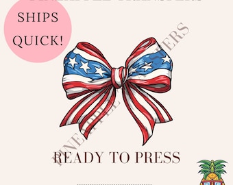 American bow | 4th of July DTF transfers | Cold peel DTF | Heat press required | Quick Shipping Customs available