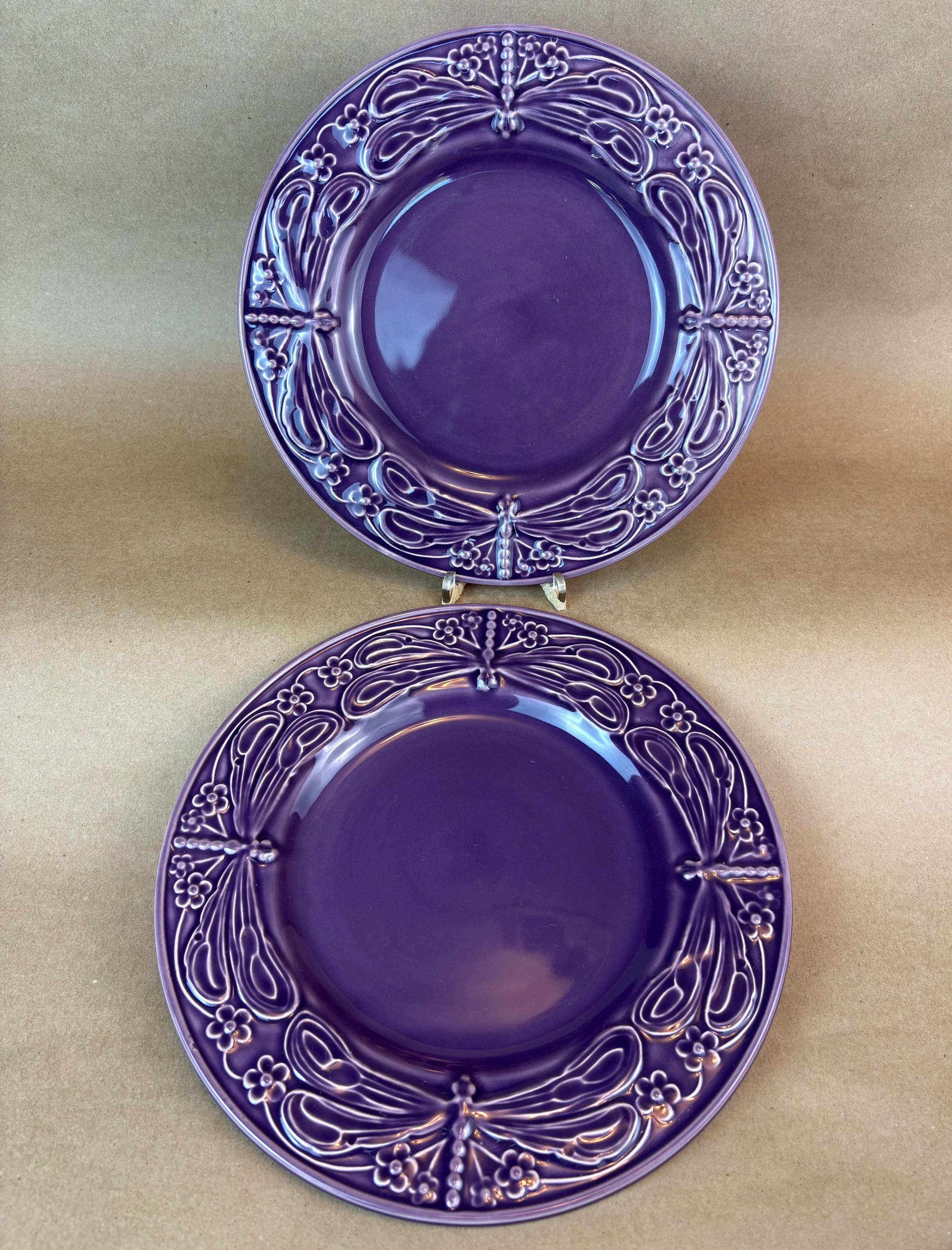 Two (2) World Market Bordallo Pinheiro Purple Dragonfly Dinner