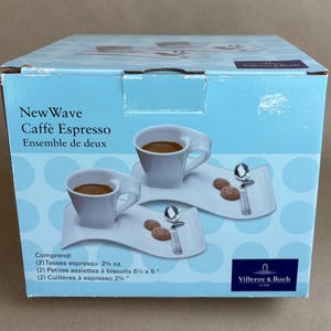Villeroy & Boch New Wave Caffe Espresso service for two, 2 espresso cups, 2 small party plates, and 2 espresso spoons set