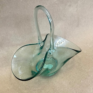 Recycled glass Spanish green art glass basket 5 1/2”