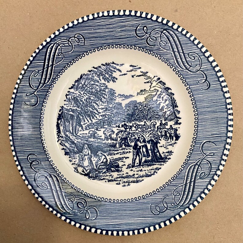 Set of 5 Vintage Currier & Ives Blue and White Bread Plates Etsy