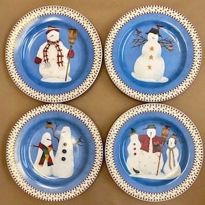 Set of four (4) vintage Debbie Mumm Snowman salad dessert plates