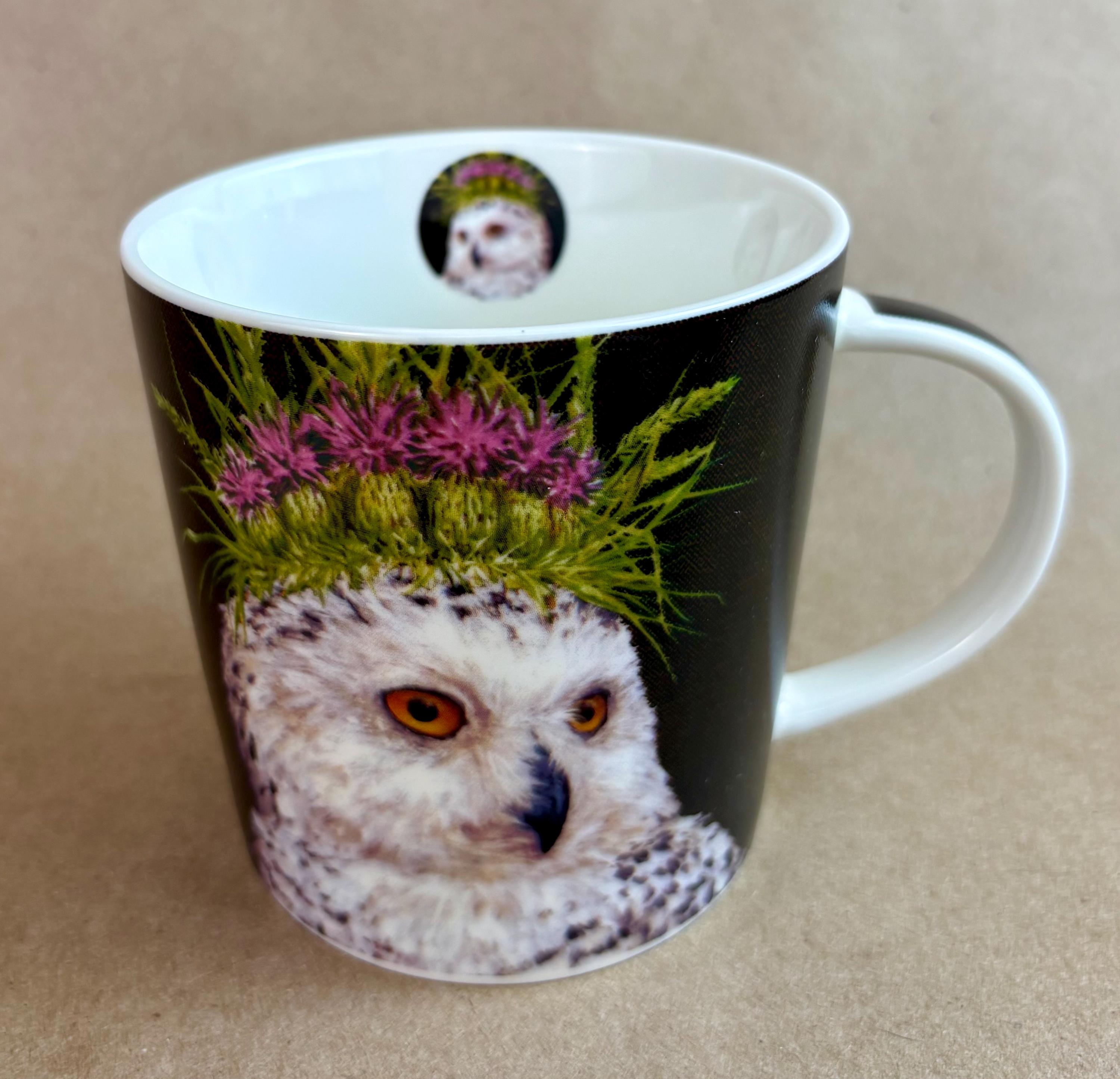 Vicki Sawyer Snow Queen Owl Mug – Thistle Crown, Fine Bone China (13 oz)