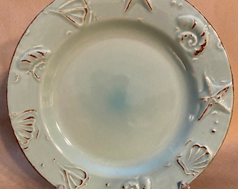 One (1) Thompson Pottery Cape Cod blue seashells salad or bread plate 8.5”