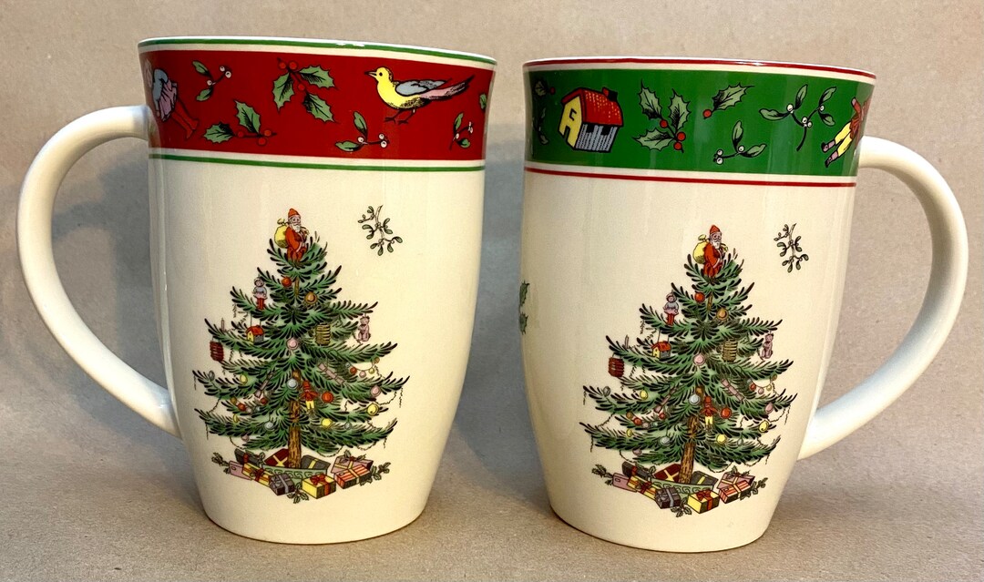 Two 2 Spode Christmas Tree Coffee Mugs From the Vintage Etsy