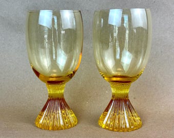 Set of two (2) vintage Lenox Tempo buttercup yellow wine glasses