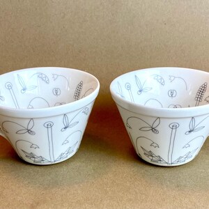 Set of two (2) Design House Stockholm Kristina gray white floral design mugs Crate & Barrel