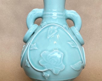 Vintage Chinese Celadon floral ring vase reproduction