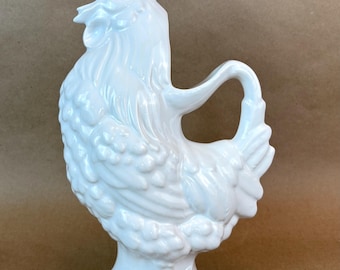 White ceramic rooster pitcher, made in Portugal