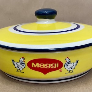 Maggi “Tu Sabor Latino” yellow blue white covered stoneware dish by Promobrand