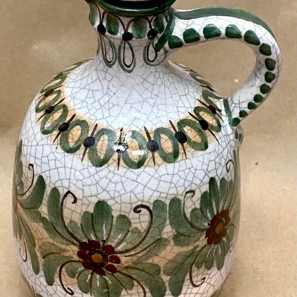 Vintage Austrian Gmunden Handarbeit hand made crackle finish ceramic pitcher with stopper
