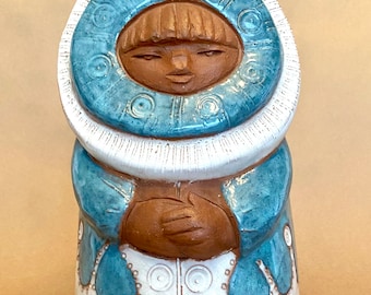 Vintage A Wolf Original Soapstone Carving, Signed WE, Inuit Couple