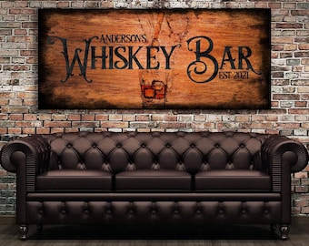 Custom Whiskey Bar Sign, Personalized Bourbon Pub Wall Hanging, Canvas Print for the Home Whiskey Lover, Customized Huge Bar Sign, Bar Décor