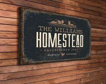 Custom Rustic Homestead Sign, Modern Farmhouse Wall Art, Black Canvas Farm Sign, Farmstead Wall Decor, Personalized Family Name Sign,