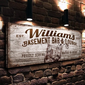 Personalized Basement Bar Sign, Custom Bar Sign, Vintage Bar Sign, Customized Wall Hanging, Rustic Wall Décor, Family Name Sign, Lounge Sign