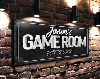 Game Room Sign, Personalized Game Room Sign, Huge Black Canvas Wall Art, Custom Family Last Name, Playroom, Arcade Sign, Man Cave Sign