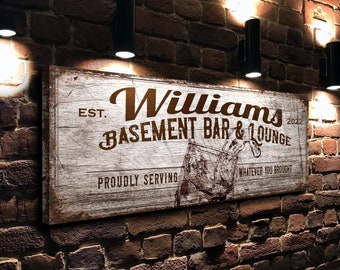 Personalized Basement Bar Sign, Custom Bar Sign, Vintage Bar Sign, Customized Wall Hanging, Rustic Wall Décor, Family Name Sign, Lounge Sign