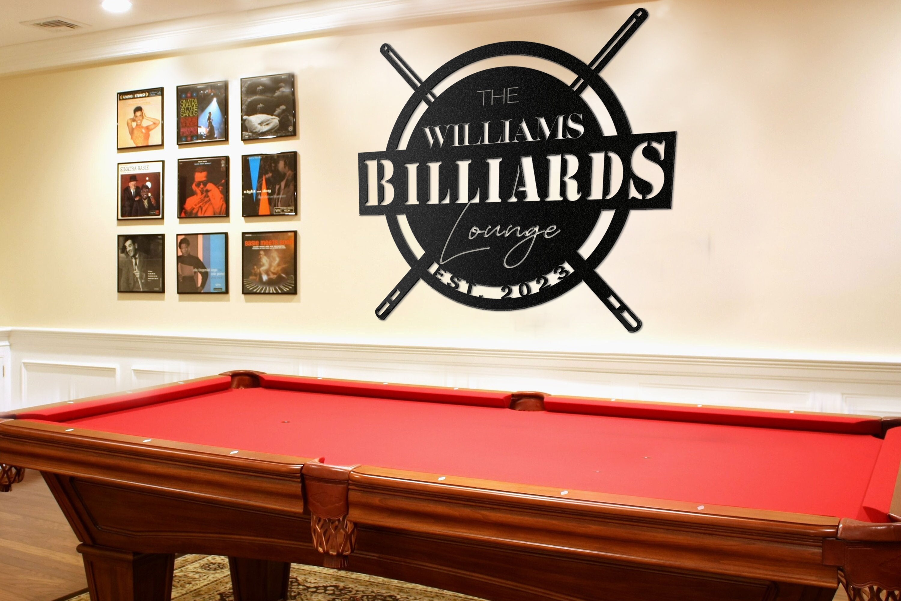 Metal Billiards Sign Personalized, Round Billiards Room Sign, Custom ...