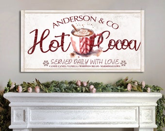 Hot Cocoa Sign Personalized, Custom Christmas Blend Wall Art, Farmhouse Decor, Vintage Style Christmas Art, Holiday Wall Art, Hot Chocolate