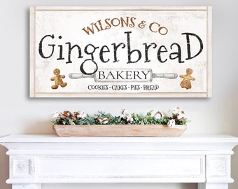 Gingerbread Sign Personalized, Custom Christmas Wall Art, Farmhouse Décor, Vintage Christmas Art, Holiday Wall Art, Gingerbread Bakery