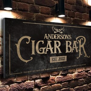Cigar Bar Sign, Custom Cigar Lounge Sign, Rustic Black Wall Art, Pub Sign, Customized Last Name ...