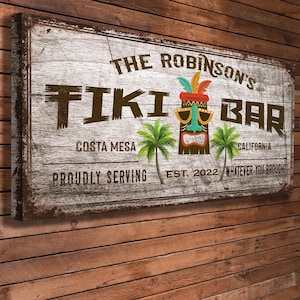 Tiki Bar Sign Personalized, Custom Tiki Bar Décor, Sign For Tiki Bar, Family Last Name Sign, Patio Backyard Sign, Large Canvas Tiki Bar Art