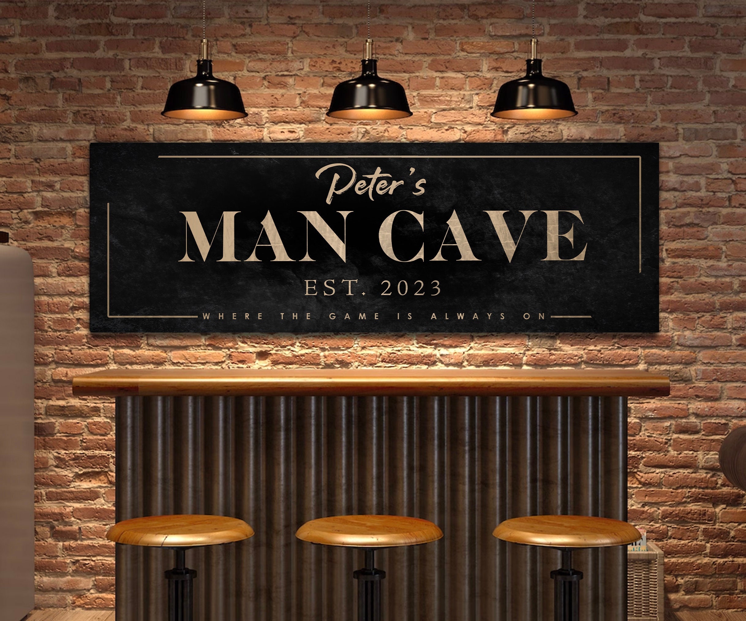 Man Cave Sign, Personalized Man Cave Sign, Custom Mancave Wall Art, Where The Game Is Always On, Large Rustic Canvas, Man Cave Ideas