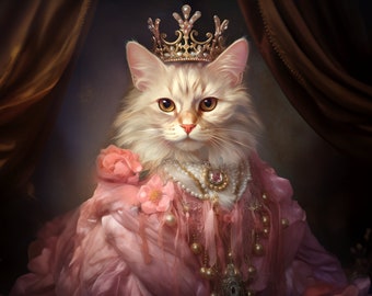 Custom Pet Portrait, Princess Pet Painting, Personalized Pet Art, Queen Pet Artwork, Canvas Pet Portraits, Renaissance Cat Portrait, Dog Art