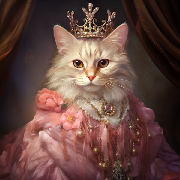 Custom Pet Portrait, Princess Pet Painting, Personalized Pet Art, Queen Pet Artwork, Canvas Pet Portraits, Renaissance Cat Portrait, Dog Art