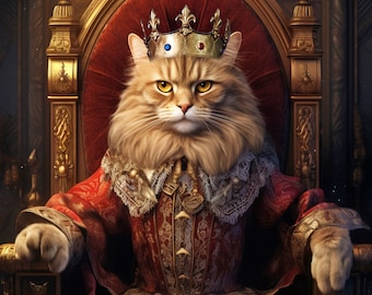 King Pet Portrait, Custom Pet Portrait From Photos, Royal Pet Digital, Pet Portrait On Canvas, Pet Portrait Royalty, Personalized Pet Art