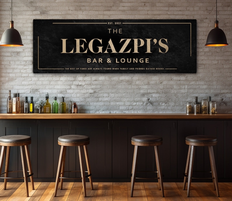Bar Sign For Home Bar, Bar Sign Black, Bar Sign Man Cave Custom, Modern Basement Bar Sign Personalized, Bar Sign Horizontal