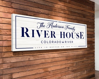 Custom River House Sign, River House Décor Personalized, Modern Farmhouse Wal Art, Large Canvas Hanging, River Life