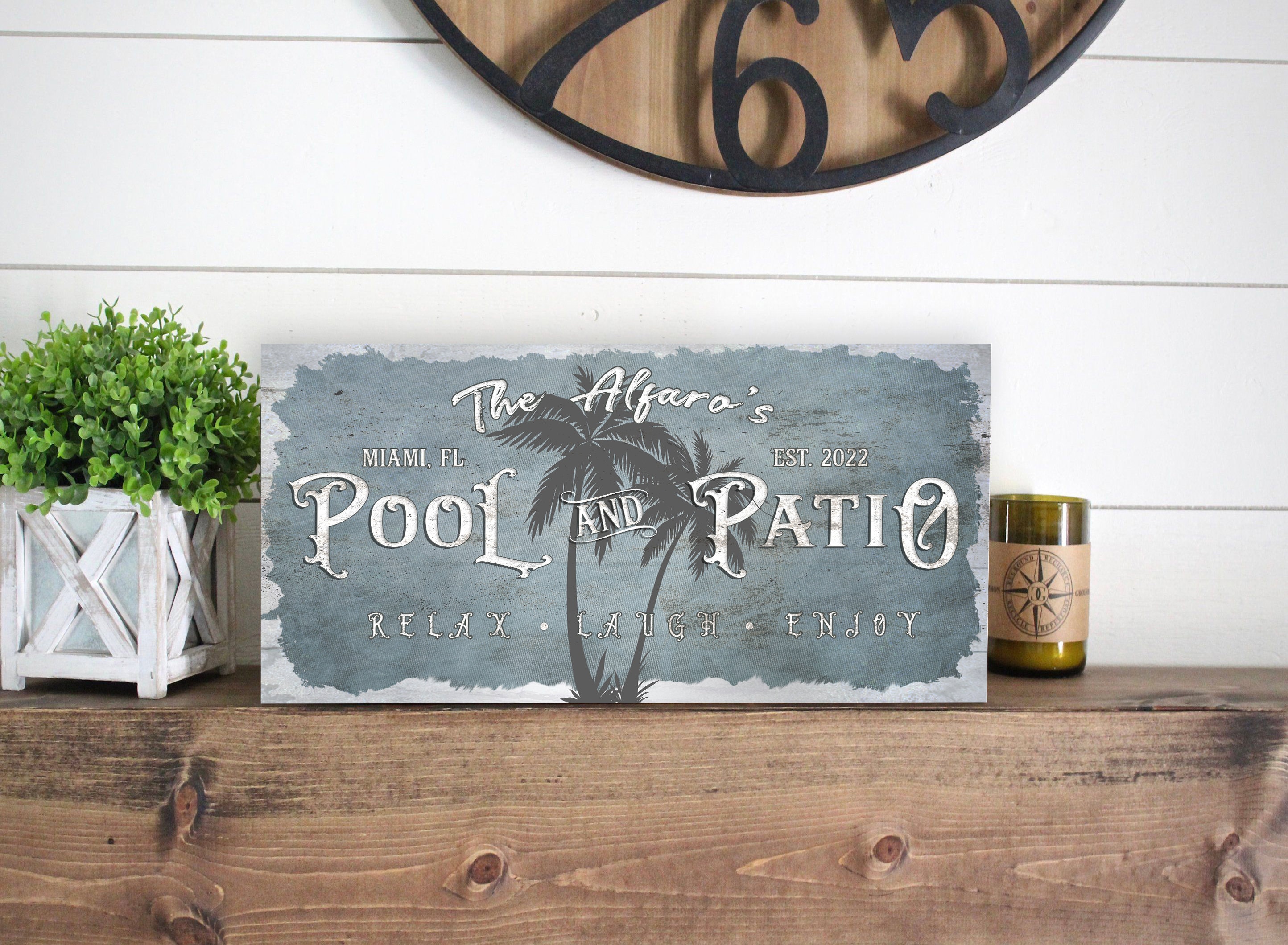 Custom Pool and Patio Sign, Personalized Poolside Wall Art, Canvas ...