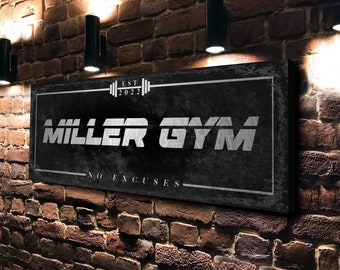Home Gym Sign, Personalized Gym Sign, No Excuses, Custom Gym Wall Art, Huge Black Canvas, No Pain No Gain