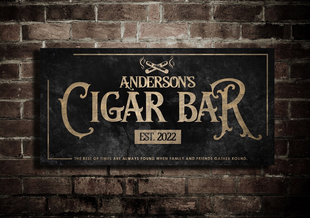 Cigar Bar Sign, Custom Cigar Lounge Sign, Rustic Black Wall Art, Pub Sign, Customized Last Name ...