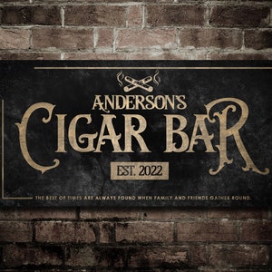 Cigar Bar Sign, Custom Cigar Lounge Sign, Rustic Black Wall Art, Pub Sign, Customized Last Name Sign