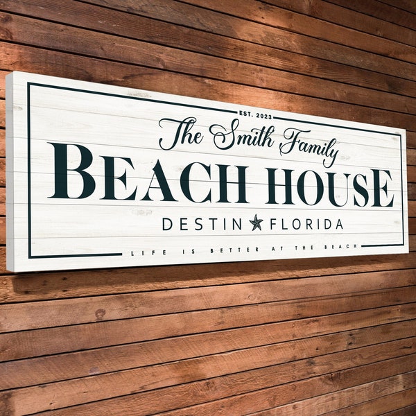 White Large Beach House Sign, Rustic Beach Name Sign, Custom House Sign Beach, Personalized Beach House Wall Art