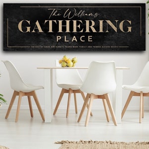 Black Gathering Sign, Custom Gathering Place Sign, Personalized Gather Wall Art, Customized Family Sign