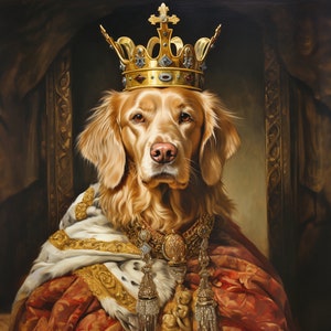 Custom Pet Portraits, King Dog Portrait with Crown, Royal Pet Painting, Christmas Gift for Pet Owner, Dog in King Costume, Pet Lovers Gift