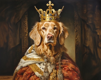 Custom Pet Portraits, King Dog Portrait with Crown, Royal Pet Painting, Christmas Gift for Pet Owner, Dog in King Costume, Pet Lovers Gift