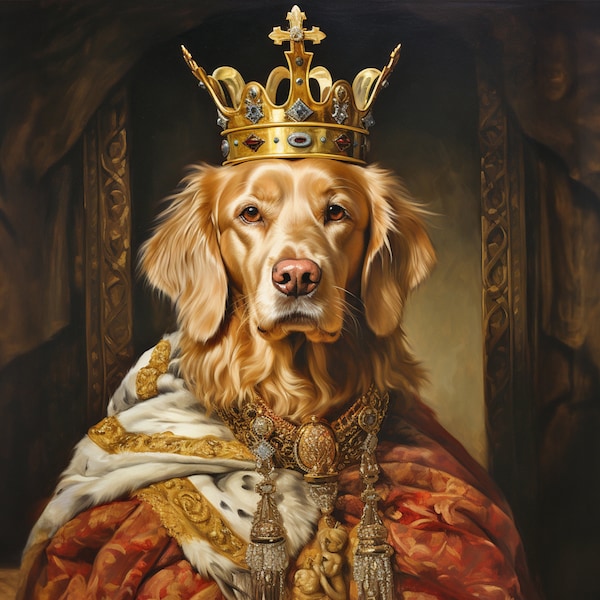 Custom Pet Portraits, King Dog Portrait with Crown, Royal Pet Painting, Christmas Gift for Pet Owner, Dog in King Costume, Pet Lovers Gift