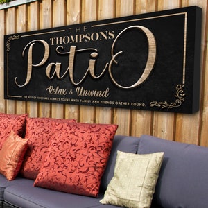 Patio Sign Personalized, Backyard Sign Custom, Large Black Canvas Sign, Patio Decoration Ideas, Farmhouse Wall Art