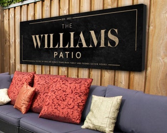 Patio Sign Custom, Backyard Sign Personalized, Large Black Sign, Family Last Name Customized Wall Art,