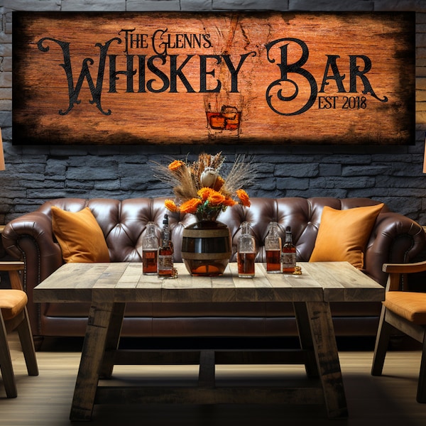Custom Whiskey Bar Sign, Personalized Bourbon Pub Wall Hanging, Canvas Print for the Home Whiskey Lover, Customized Huge Bar Sign, Bar Décor