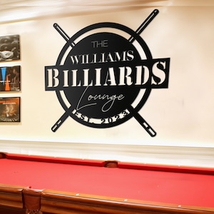 Metal Billiards Sign Personalized, Round Billiards Room Sign, Custom Billiards Wall Art, Family Name Sign, Circle Established Sign