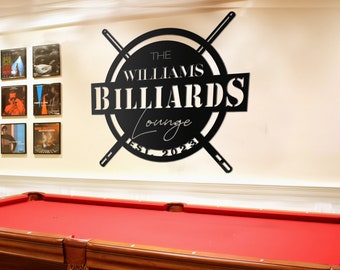 Metal Billiards Sign Personalized, Round Billiards Room Sign, Custom Billiards Wall Art, Family Name Sign, Circle Established Sign