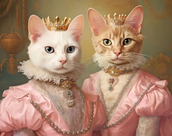 2 Pets Custom Portrait, Custom Pet Portrait, Personalized 2 Pets Portrait, Pet Portrait 2 Cats, 3 Cats Portrait, Pet Portrait Digital