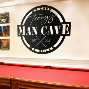 Metal Man Cave Sign, Personalized Man Cave Gift, My Cave My Rules, Custom ManCave Sign,